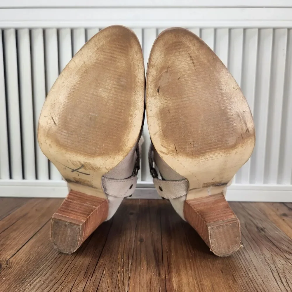 Seychelles Impossible Womens Sz 7 Beige Suede Harness Ankle Booties Heeled Boots